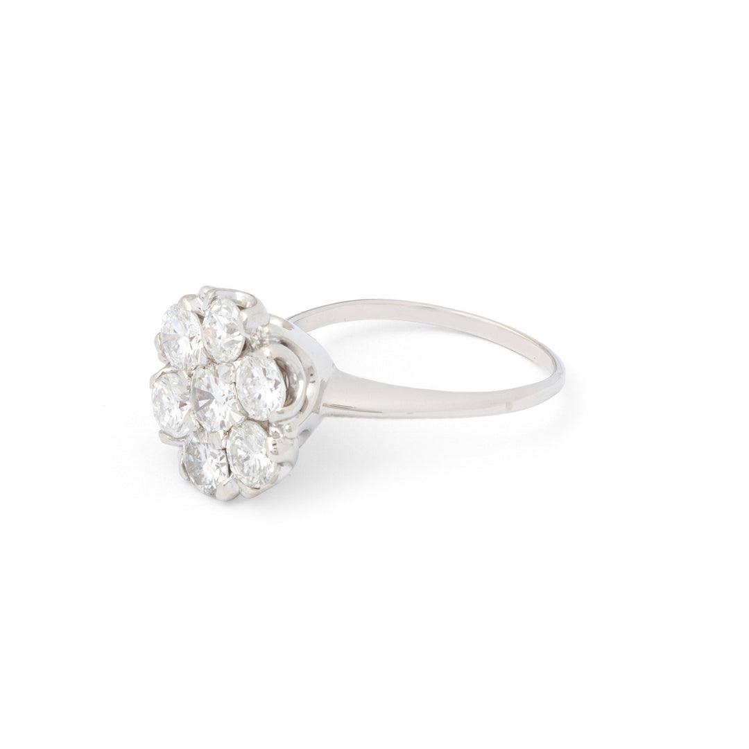 Large Diamond Cluster and 14k White Gold Ring