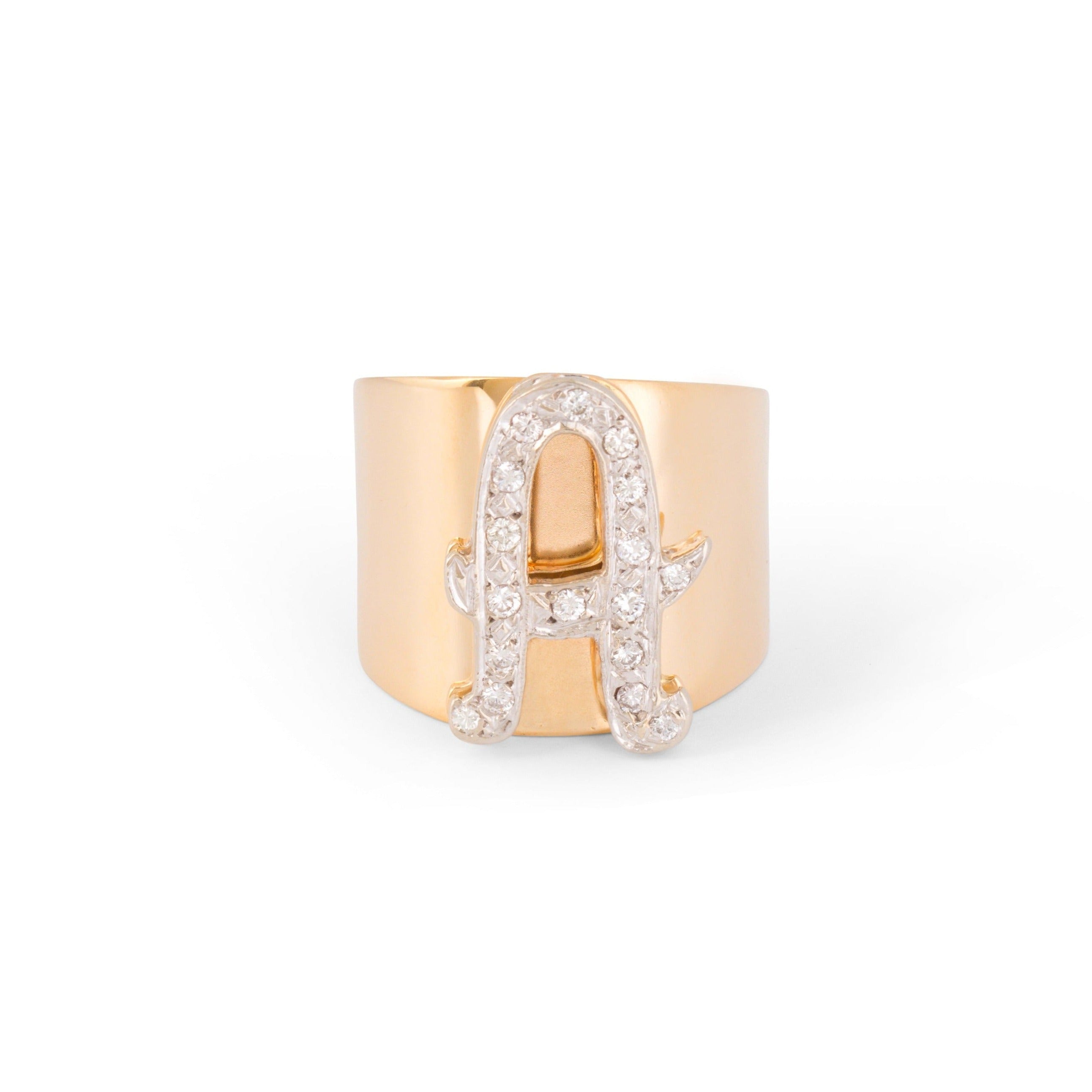 Diamond Letter "A" and 14k Gold Ring