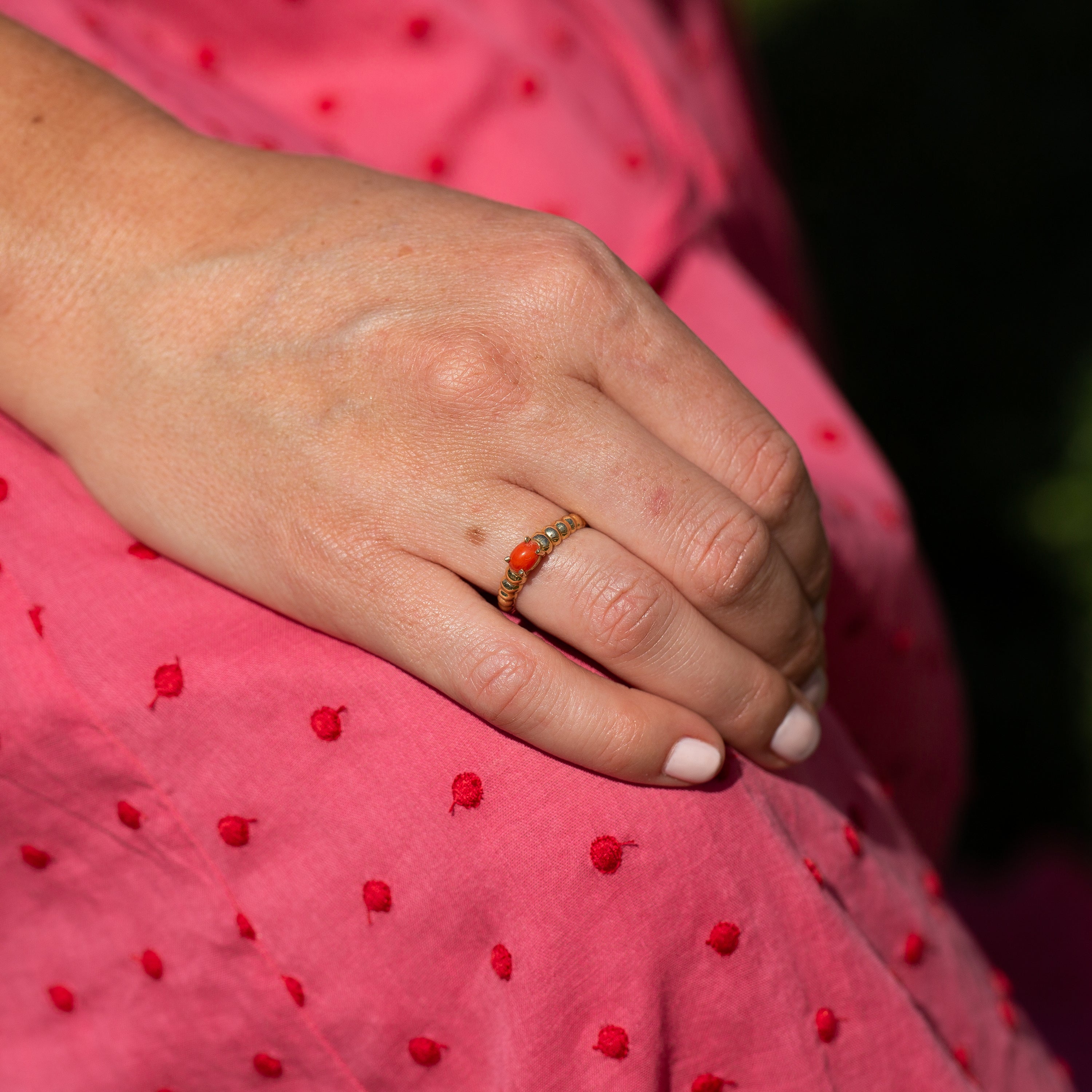Coral and 14k Gold Ring