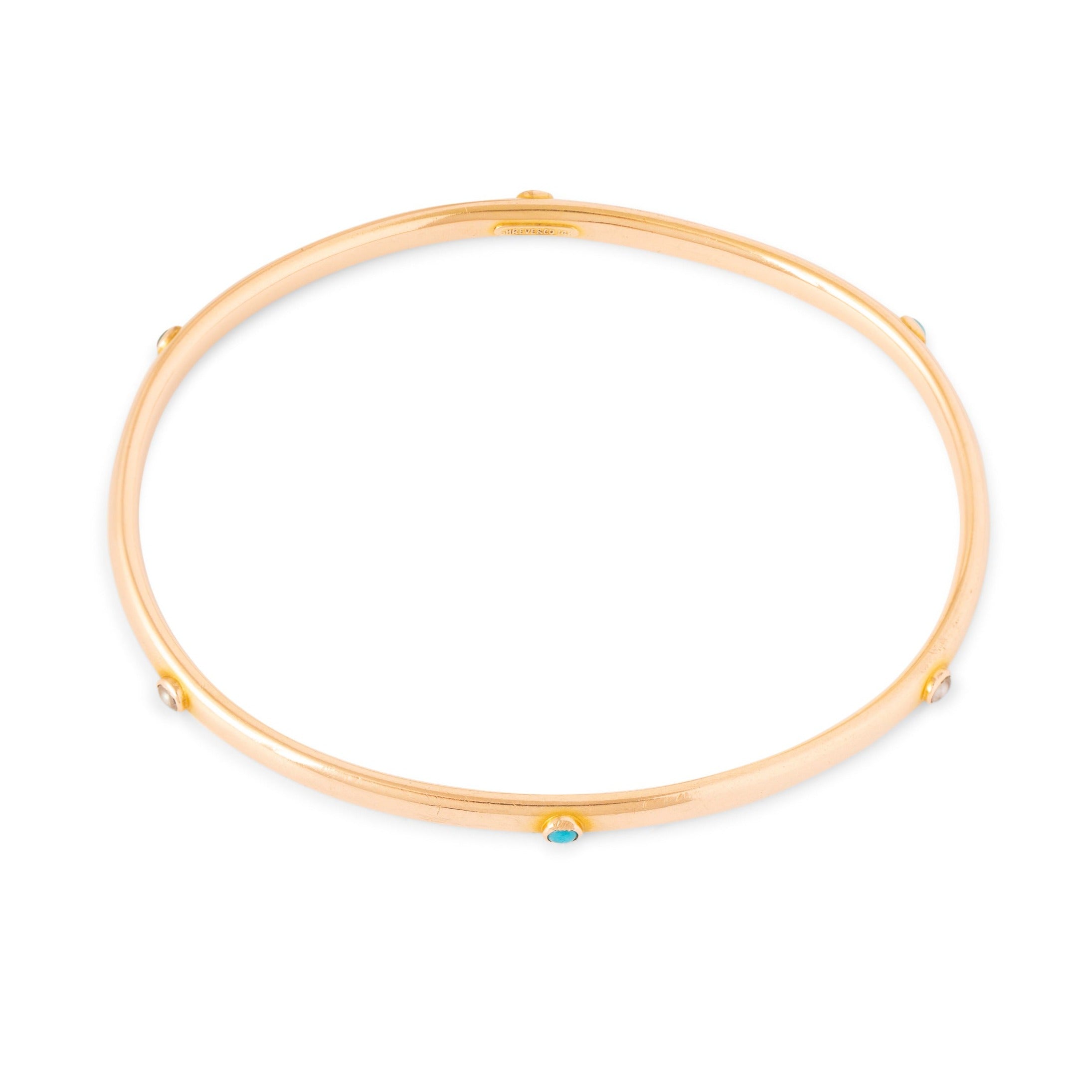 Turquoise and Pearl 14k Gold Bangle Bracelet