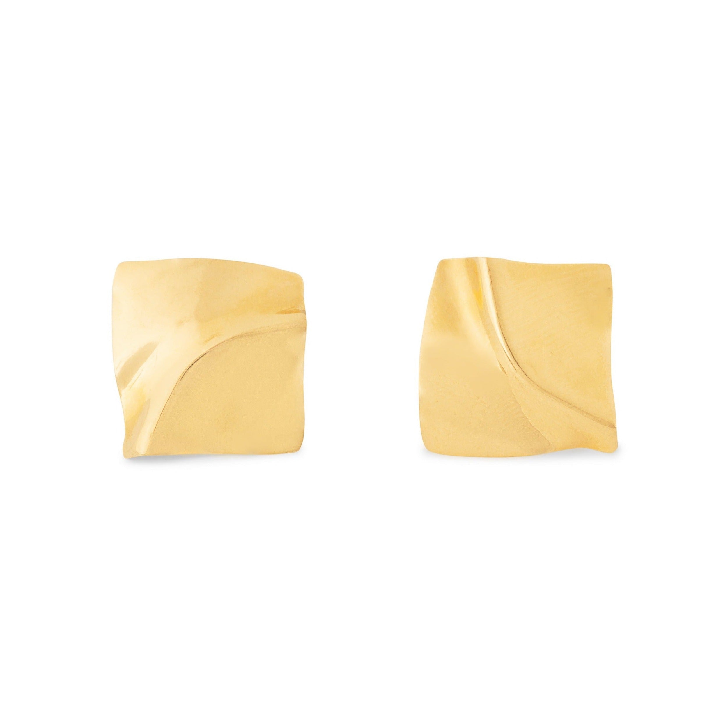 Textured Square 14k Gold Stud Earrings
