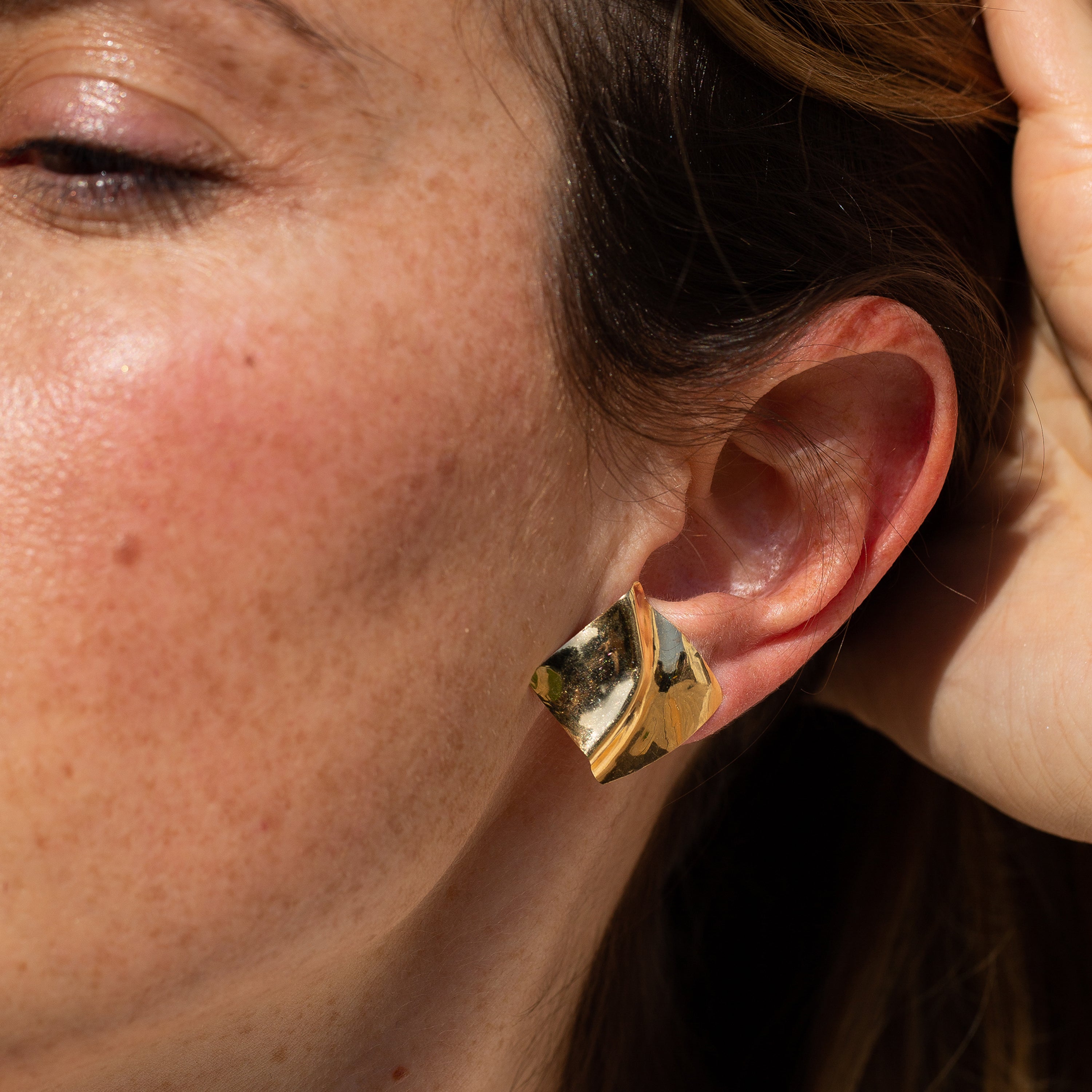 Textured Square 14k Gold Stud Earrings