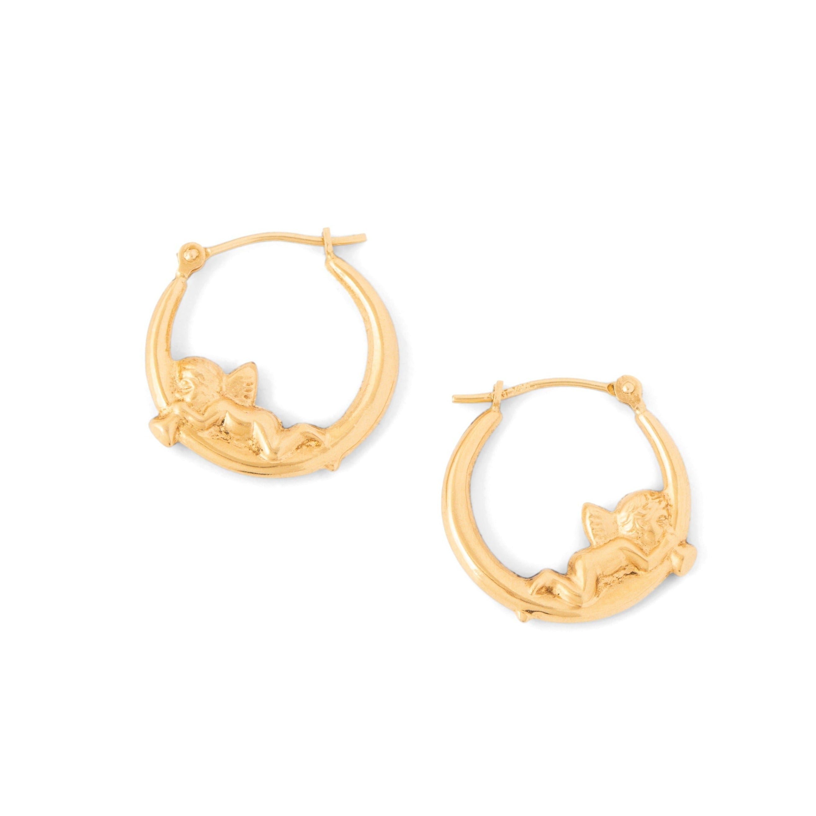 Cherub 14k Gold Hoop Earrings