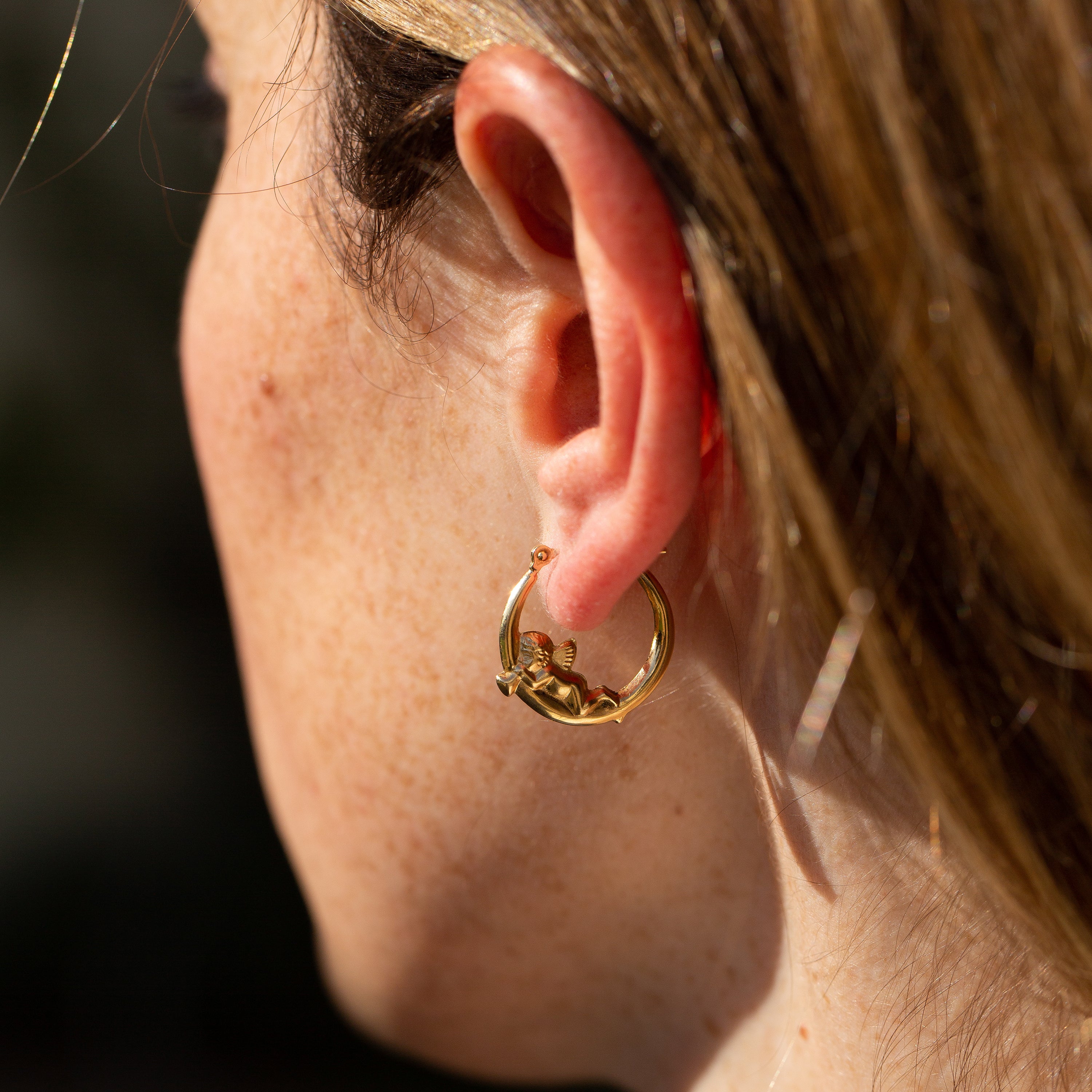 Cherub 14k Gold Hoop Earrings