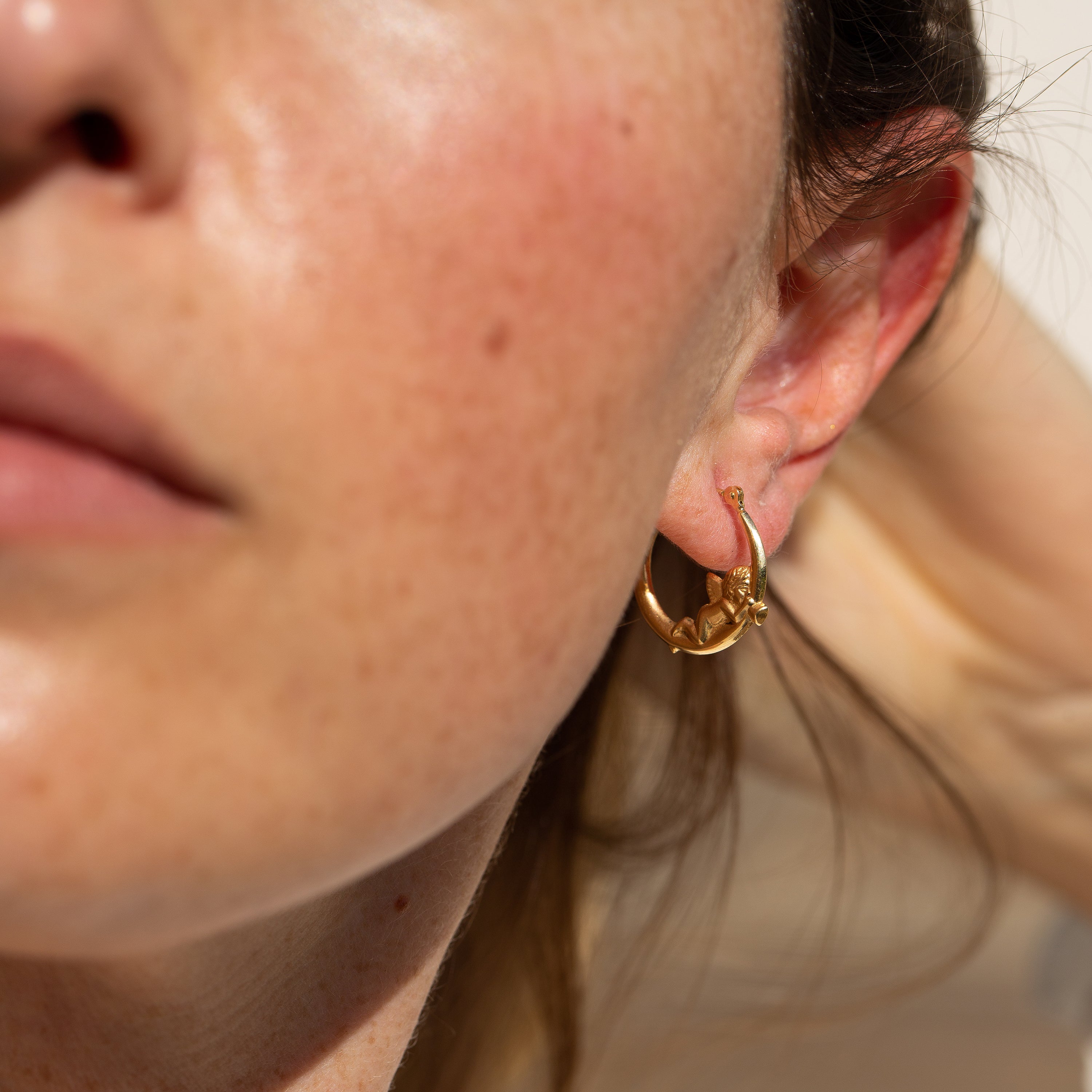 Cherub 14k Gold Hoop Earrings