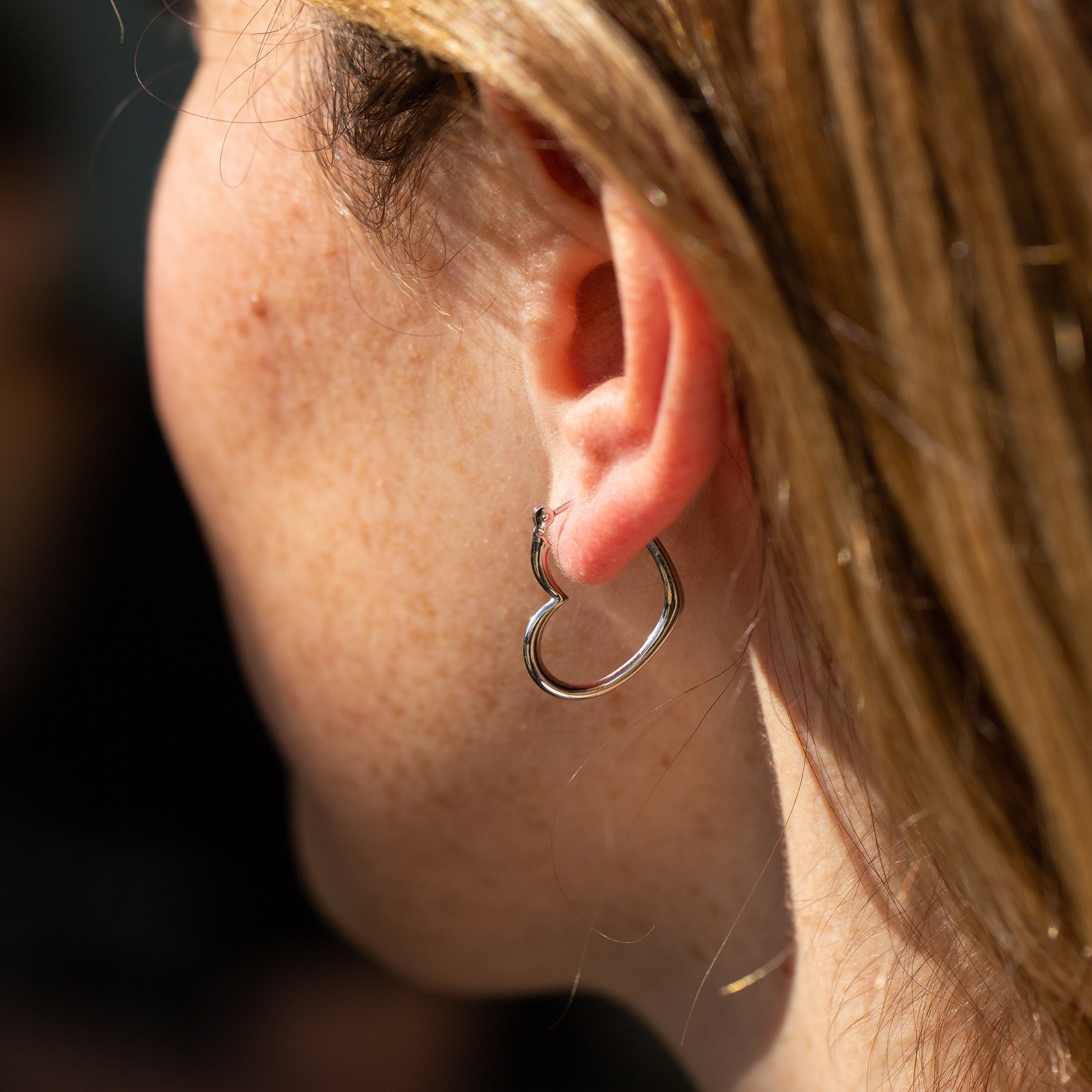Heart-Shaped 14k White Gold Hoops