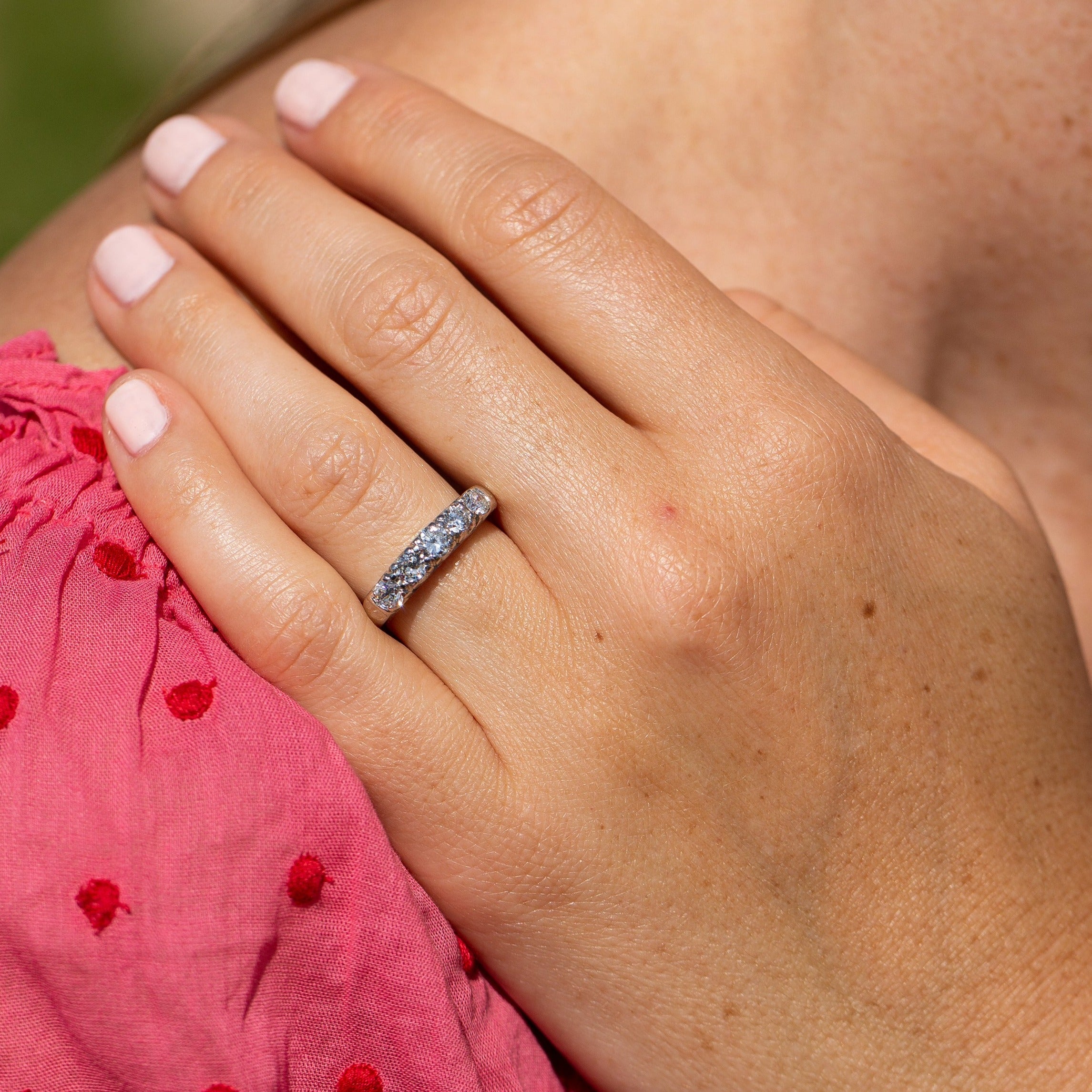 Mid-Century Diamond Half Band and Platinum Ring