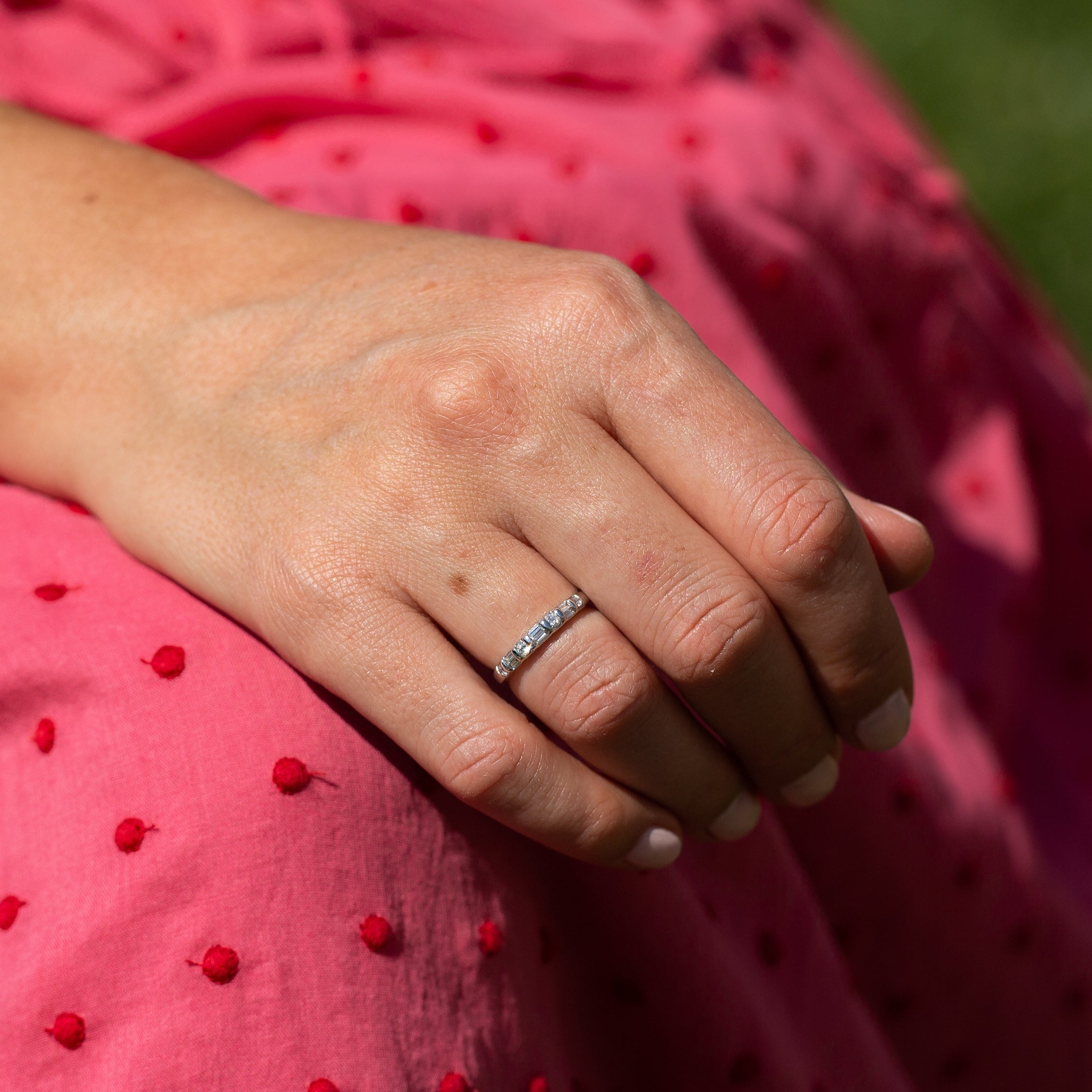 Mixed Diamond Cut and 14k White Gold Half Band