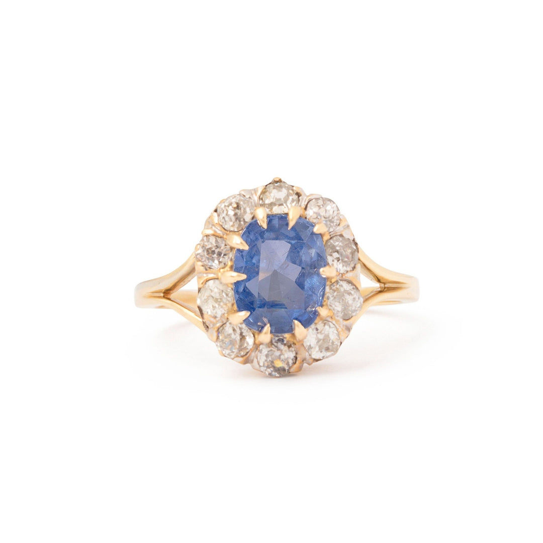 Victorian 2.37 Carat Sapphire, Diamond, And 14k Gold Cluster Ring