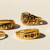Victorian Starburst Diamond and 14k Gold Signet Ring