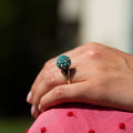Turquoise, Pearl, Silver, and 14k Gold Cluster Ring