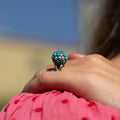 Turquoise, Pearl, Silver, and 14k Gold Cluster Ring