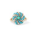 Turquoise, Pearl, Silver, and 14k Gold Cluster Ring