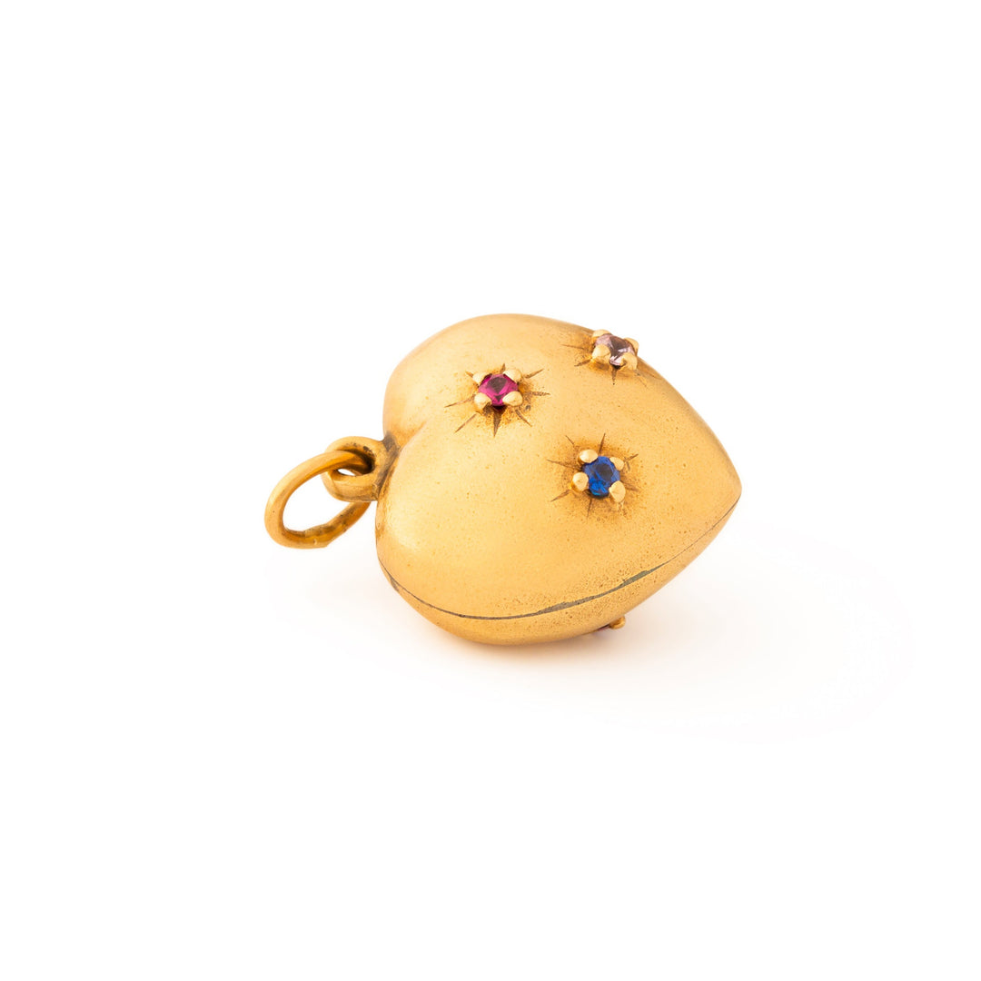 Puffy Heart 10K Gold and Glass Stone Charm