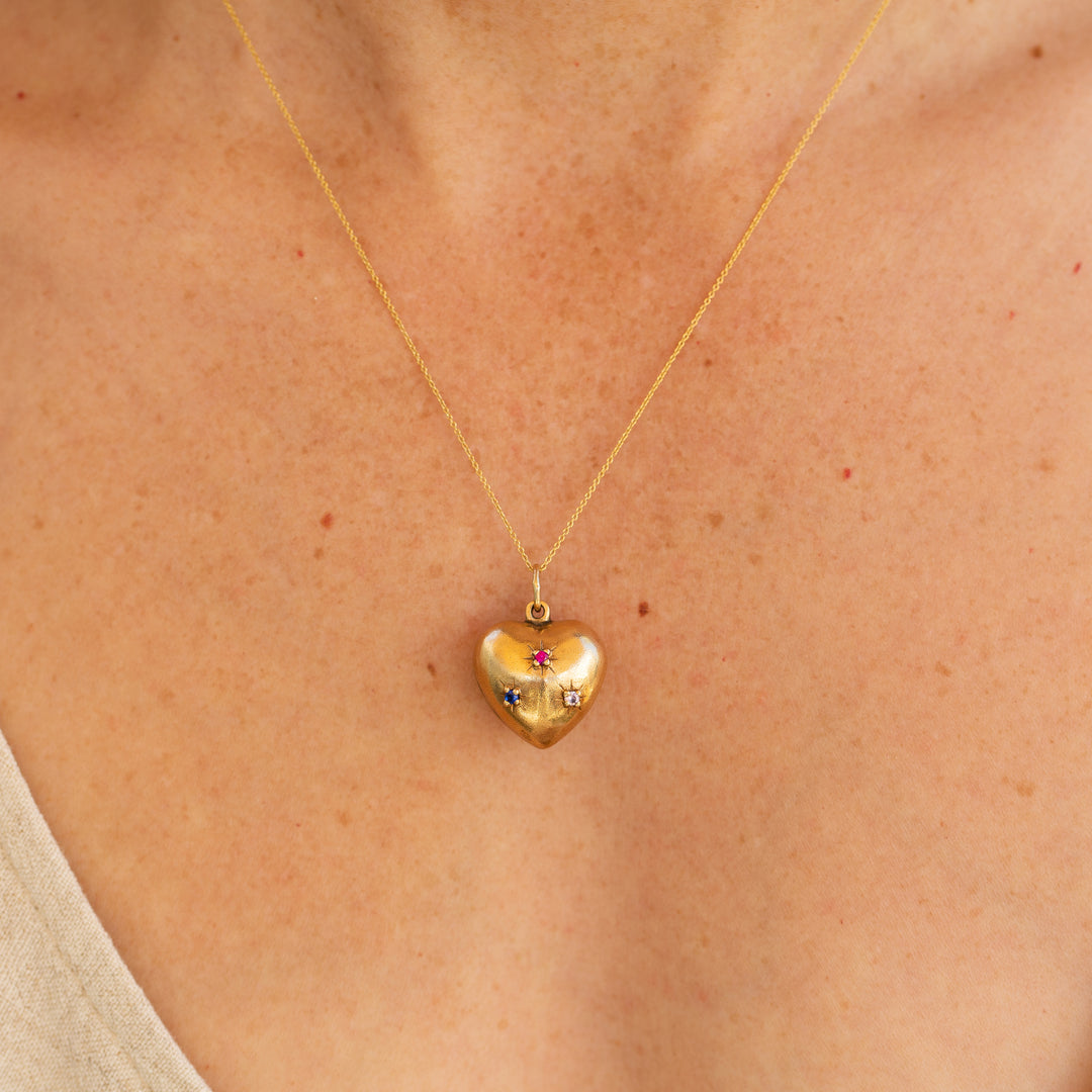 Puffy Heart 10K Gold and Glass Stone Charm