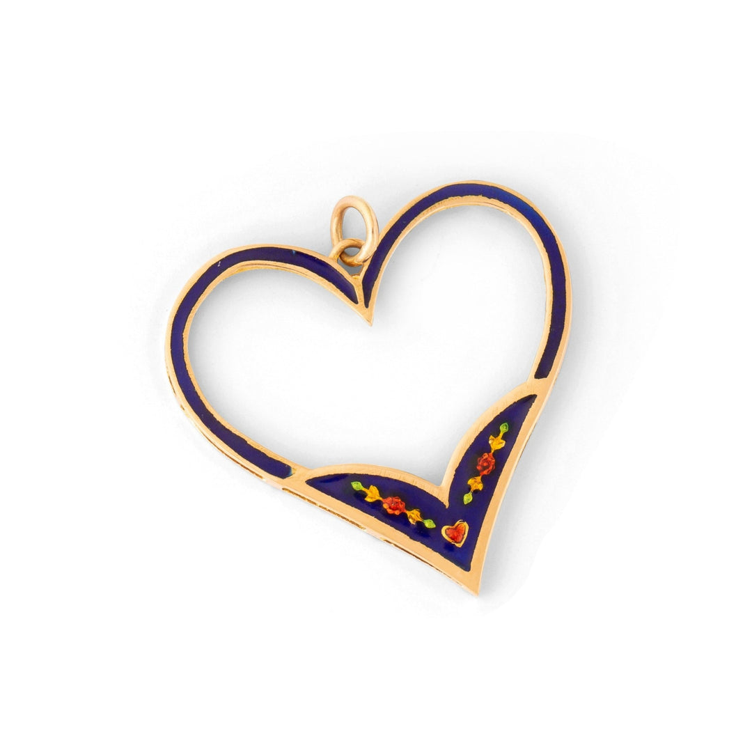 Enamel Large Heart and 14k Gold Charm
