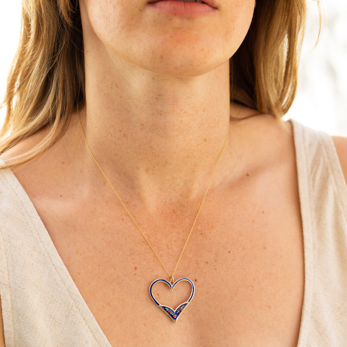 Enamel Large Heart and 14k Gold Charm