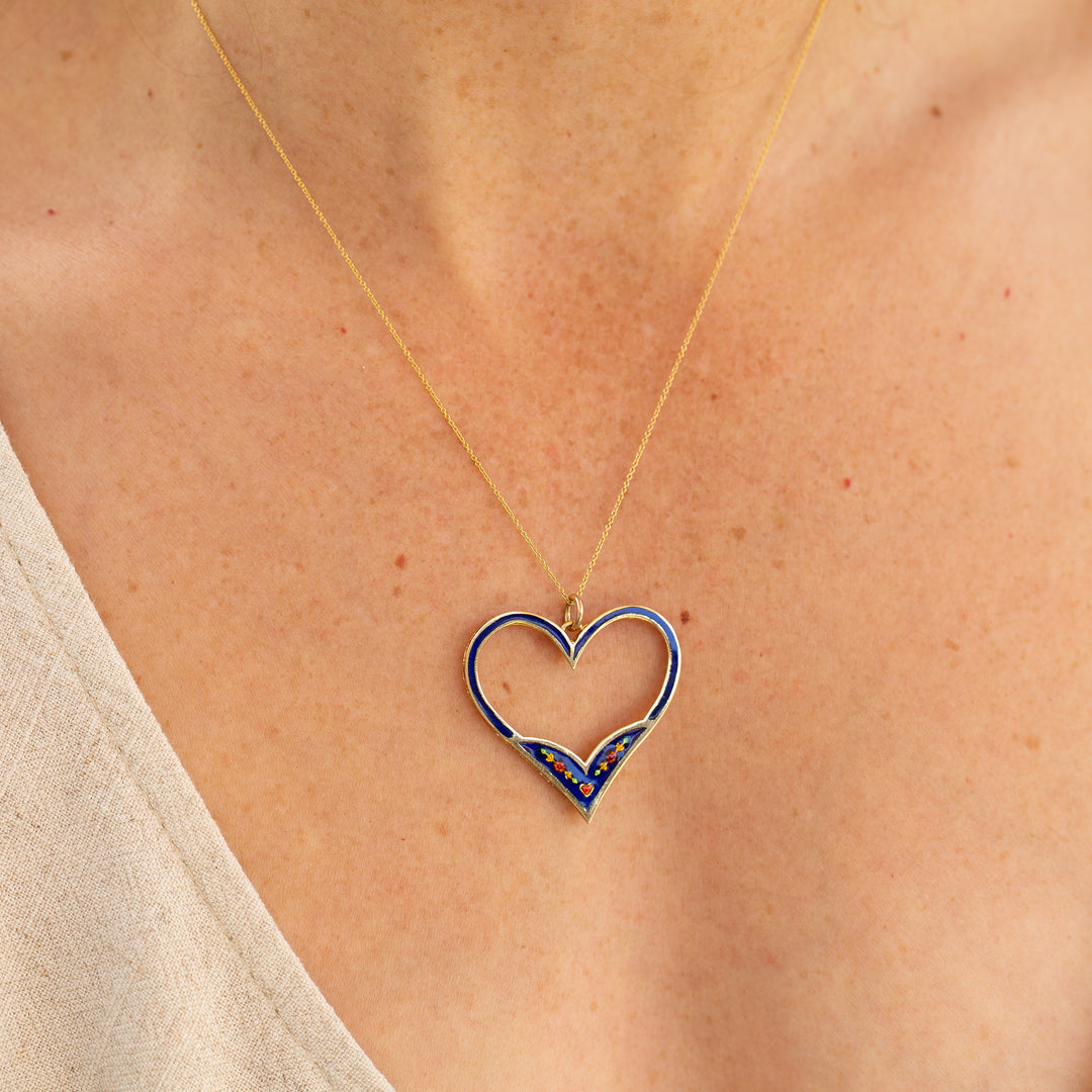 Enamel Large Heart and 14k Gold Charm