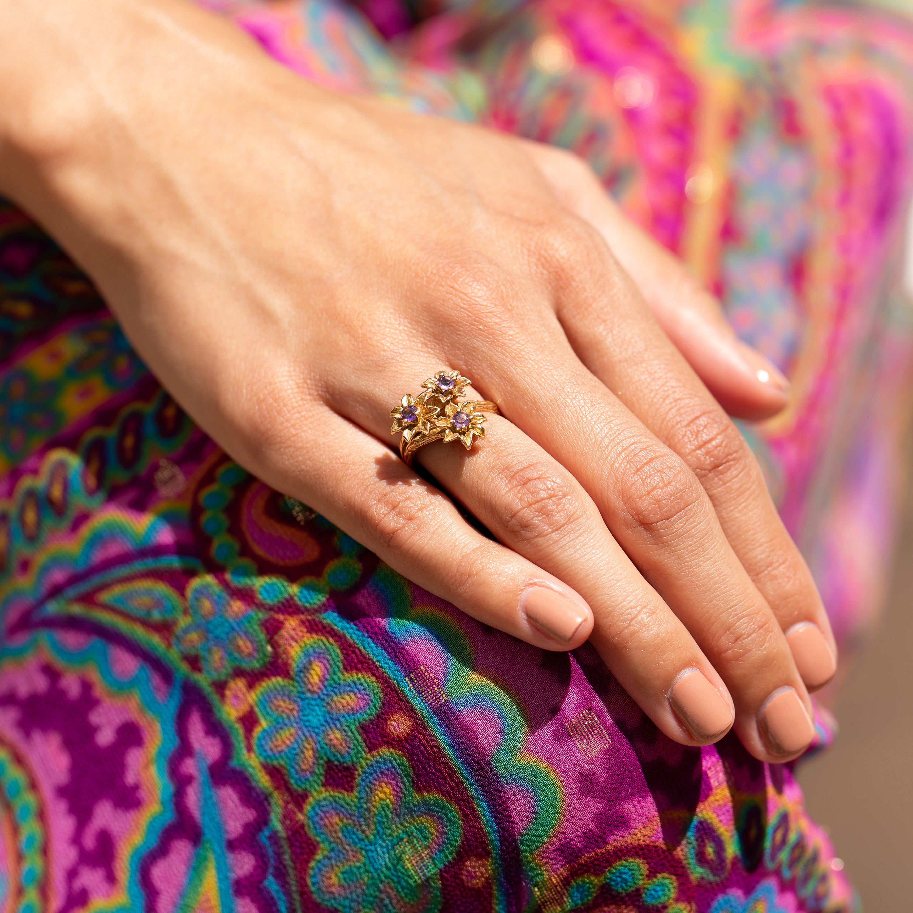 Floral Amethyst and 14k Gold Ring