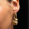 Triple Heart Charm 14k Gold Hoop Earrings