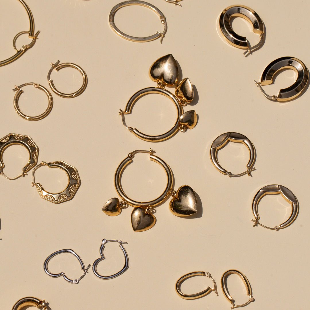 Triple Heart Charm 14k Gold Hoop Earrings