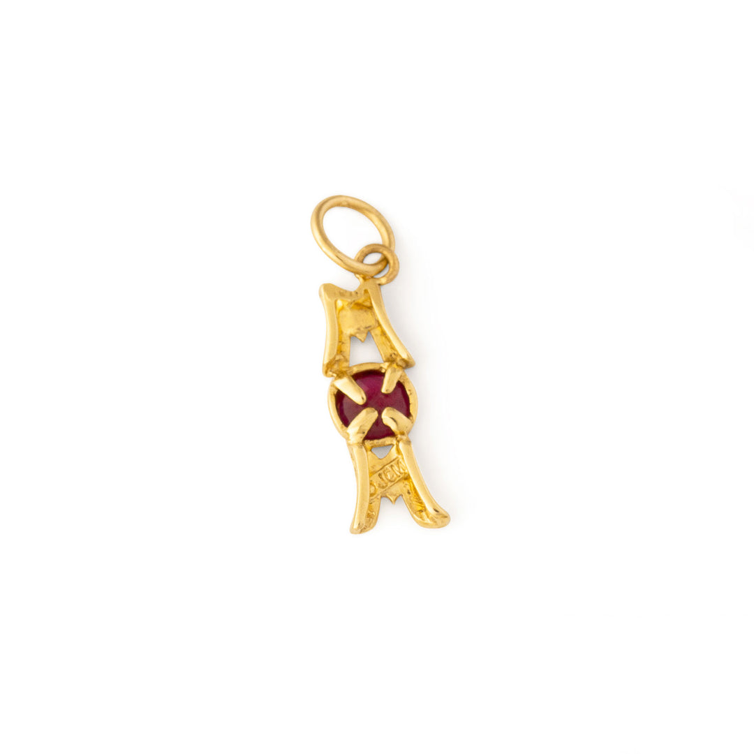 "MOM" 10k Gold and Synthetic Ruby Charm