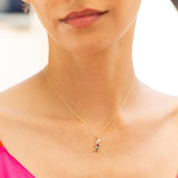 "MOM" 10k Gold and Synthetic Ruby Charm