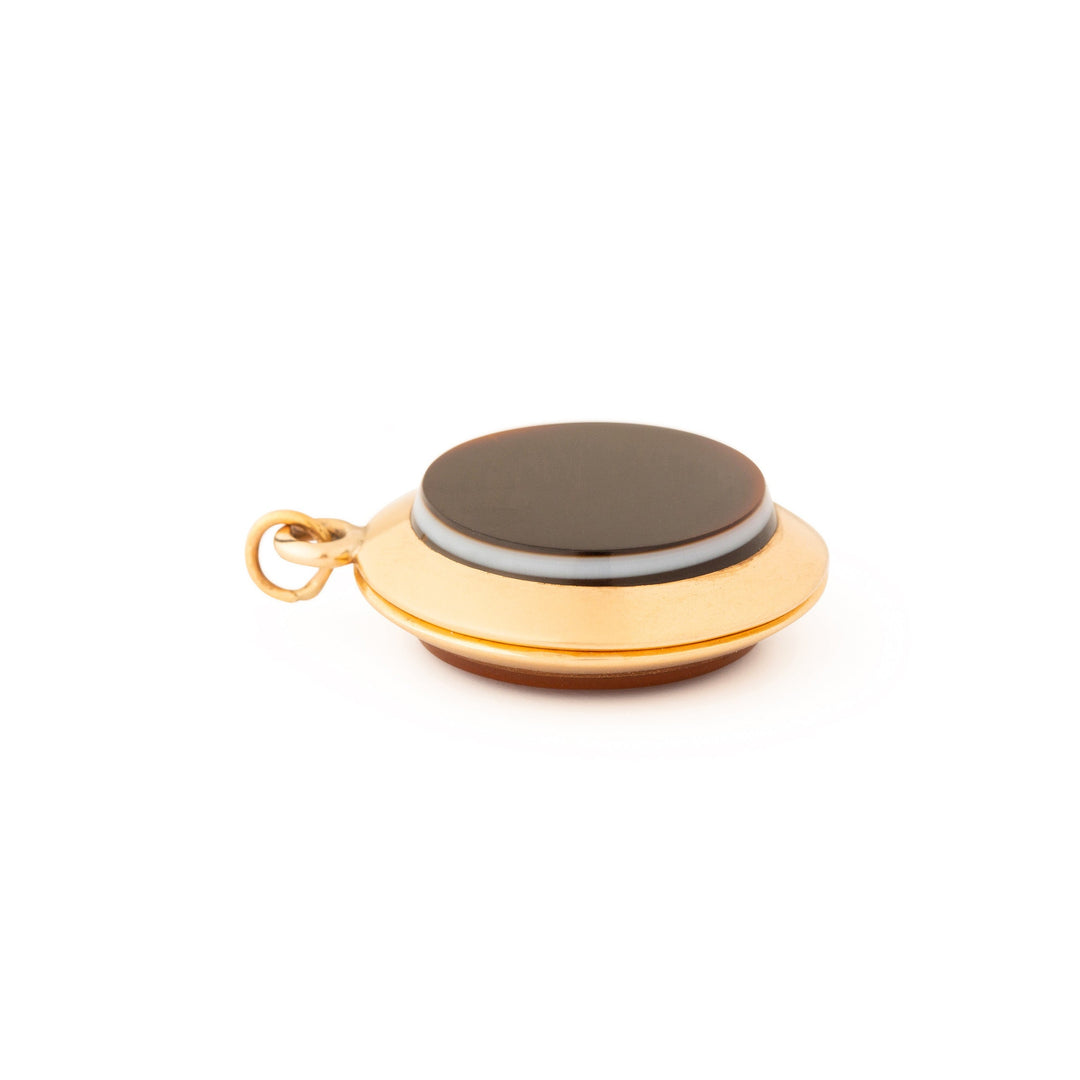 Victorian Agate, Onyx, and 14k Gold Round Locket