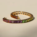 Rainbow Multi Stone and 18K Gold Line Bracelet