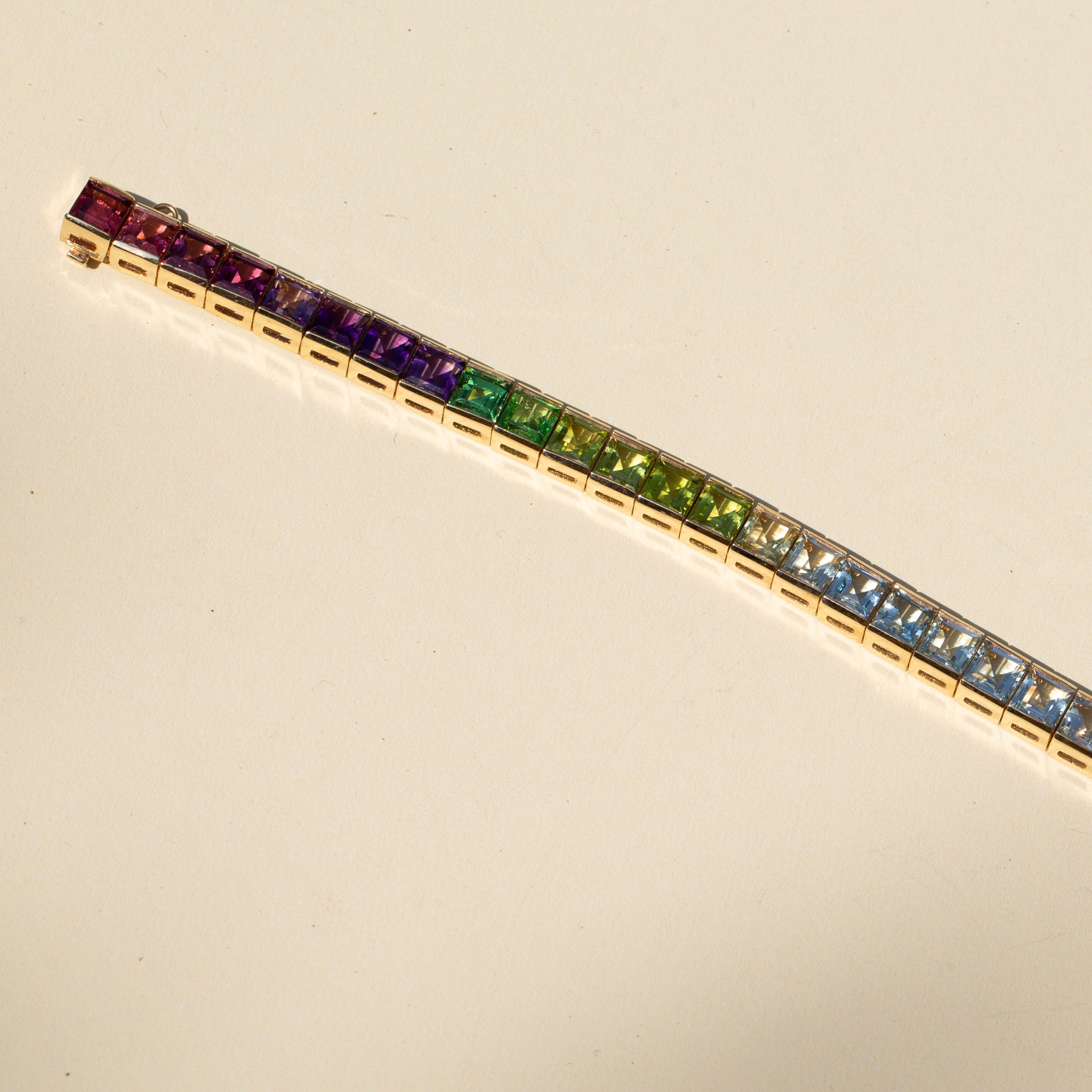 Rainbow Multi Stone and 18K Gold Line Bracelet