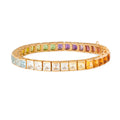Rainbow Multi Stone and 18K Gold Line Bracelet