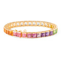 Rainbow Multi Stone and 18K Gold Line Bracelet