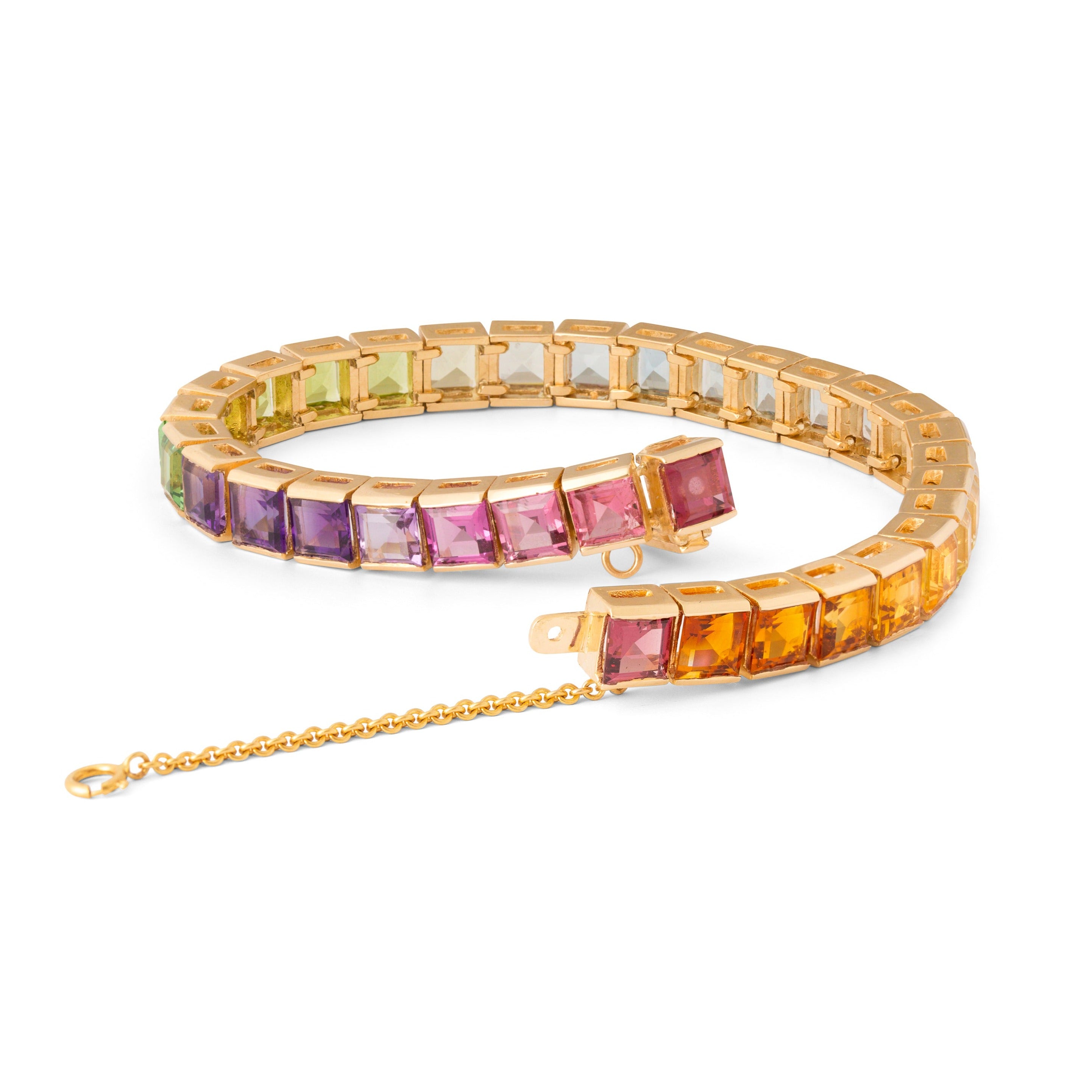Rainbow Multi Stone and 18K Gold Line Bracelet
