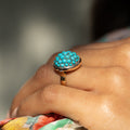 Victorian Pavé Turquoise, Silver, And 14k Gold Dome Ring