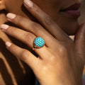 Victorian Pavé Turquoise, Silver, And 14k Gold Dome Ring