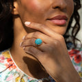 Victorian Pavé Turquoise, Silver, And 14k Gold Dome Ring