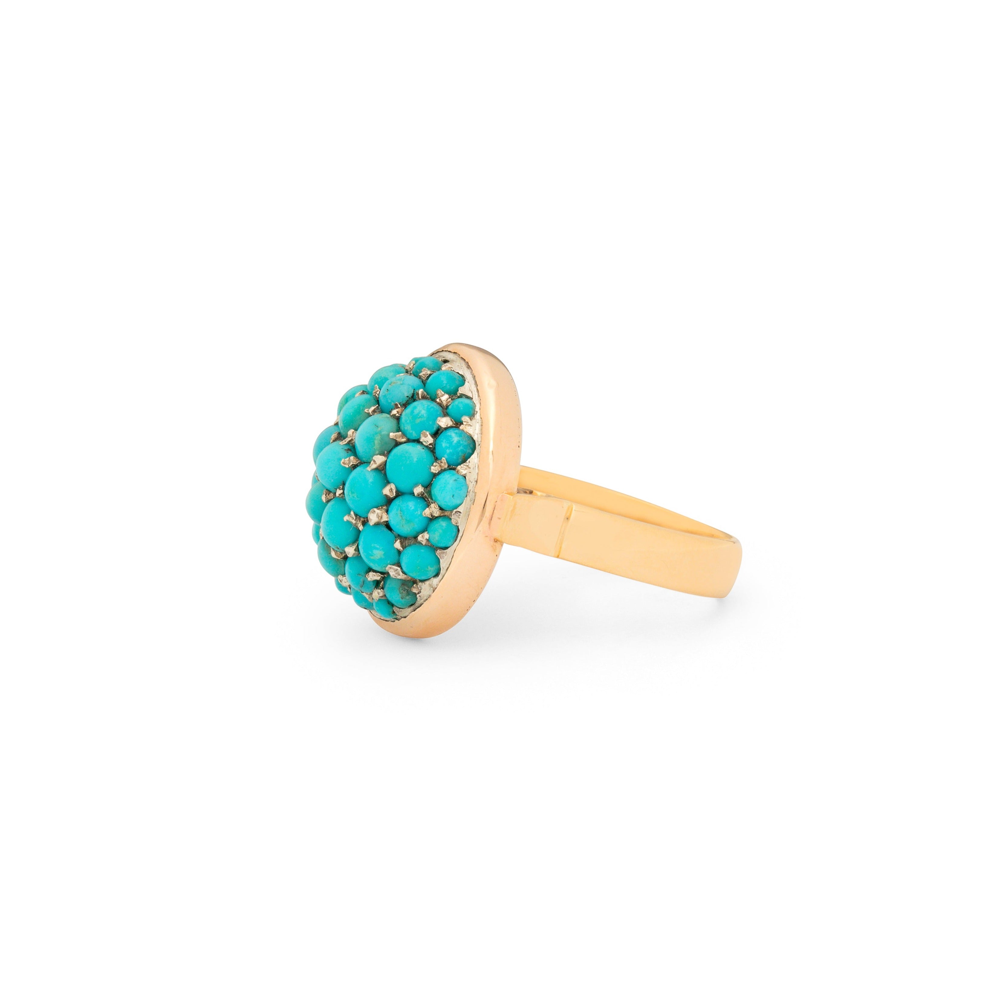 Victorian Pavé Turquoise, Silver, And 14k Gold Dome Ring