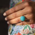 Victorian Pavé Turquoise, Silver, And 14k Gold Dome Ring