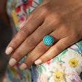 Victorian Pavé Turquoise, Silver, And 14k Gold Dome Ring