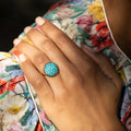 Victorian Pavé Turquoise, Silver, And 14k Gold Dome Ring