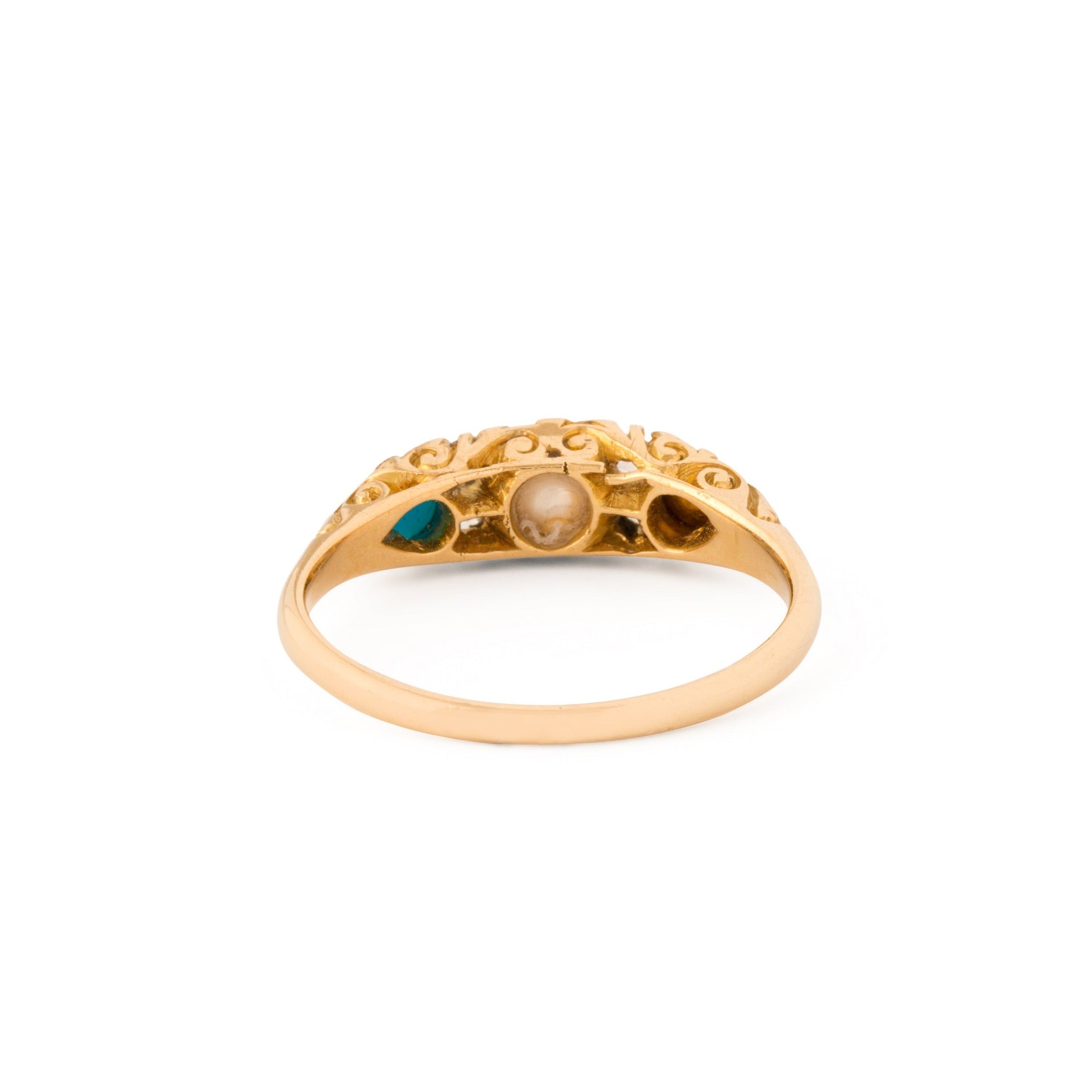 Victorian Pearl, Turquoise, and Diamond, 18k Gold Ring
