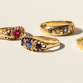 English Edwardian Sapphire, Rose Cut Diamond, and 18k Gold Ring