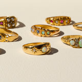 English Edwardian Opal, Diamond, and 18k Gold Starburst Ring