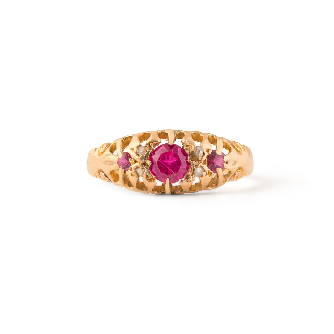 Victorian Ruby, Rose Cut Diamond, and 18k Gold Ring