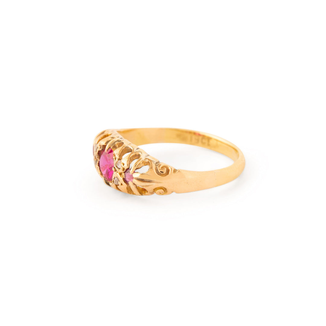 Victorian Ruby, Rose Cut Diamond, and 18k Gold Ring