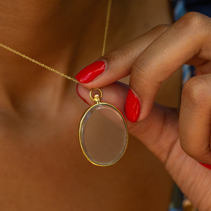 English Glass and 9k Gold Open Locket