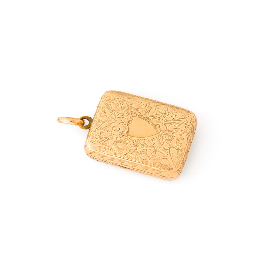 Rectangular Gold Locket Rectangular Engraved Floral 9k Gold Antique Locket