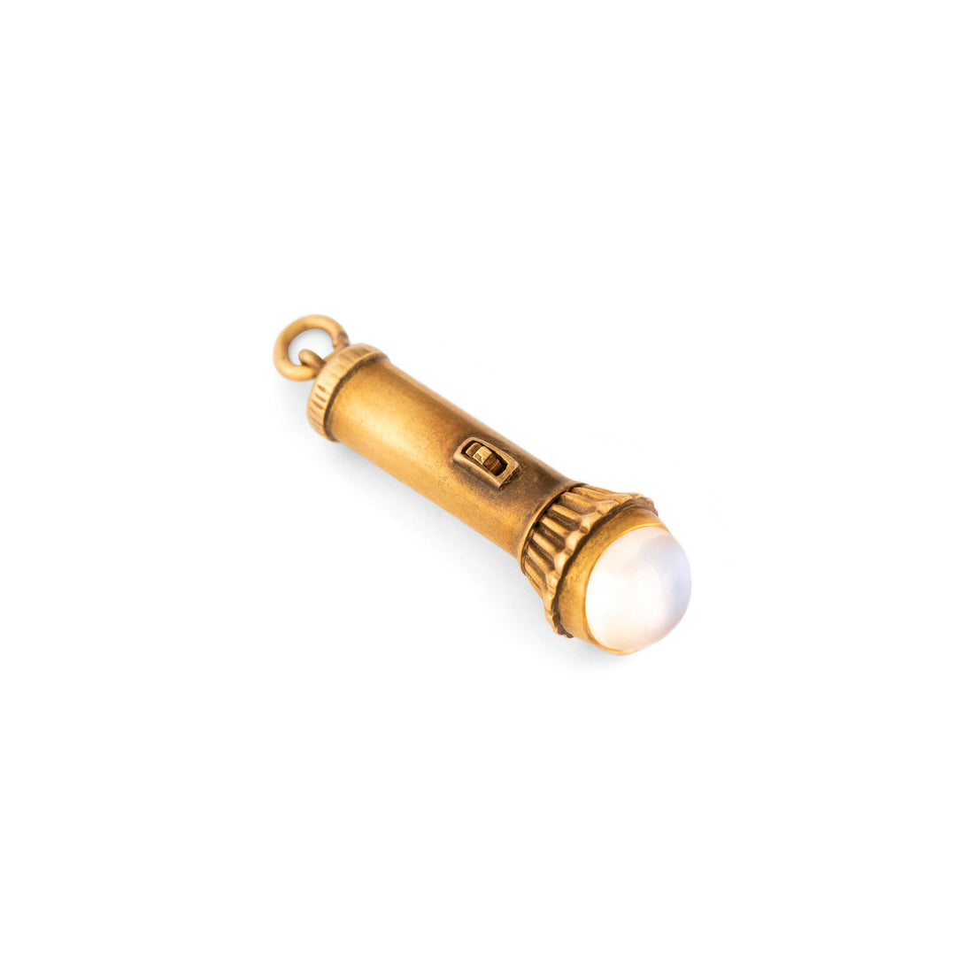 Early 20th Century Moonstone and 14K Gold Flashlight Charm
