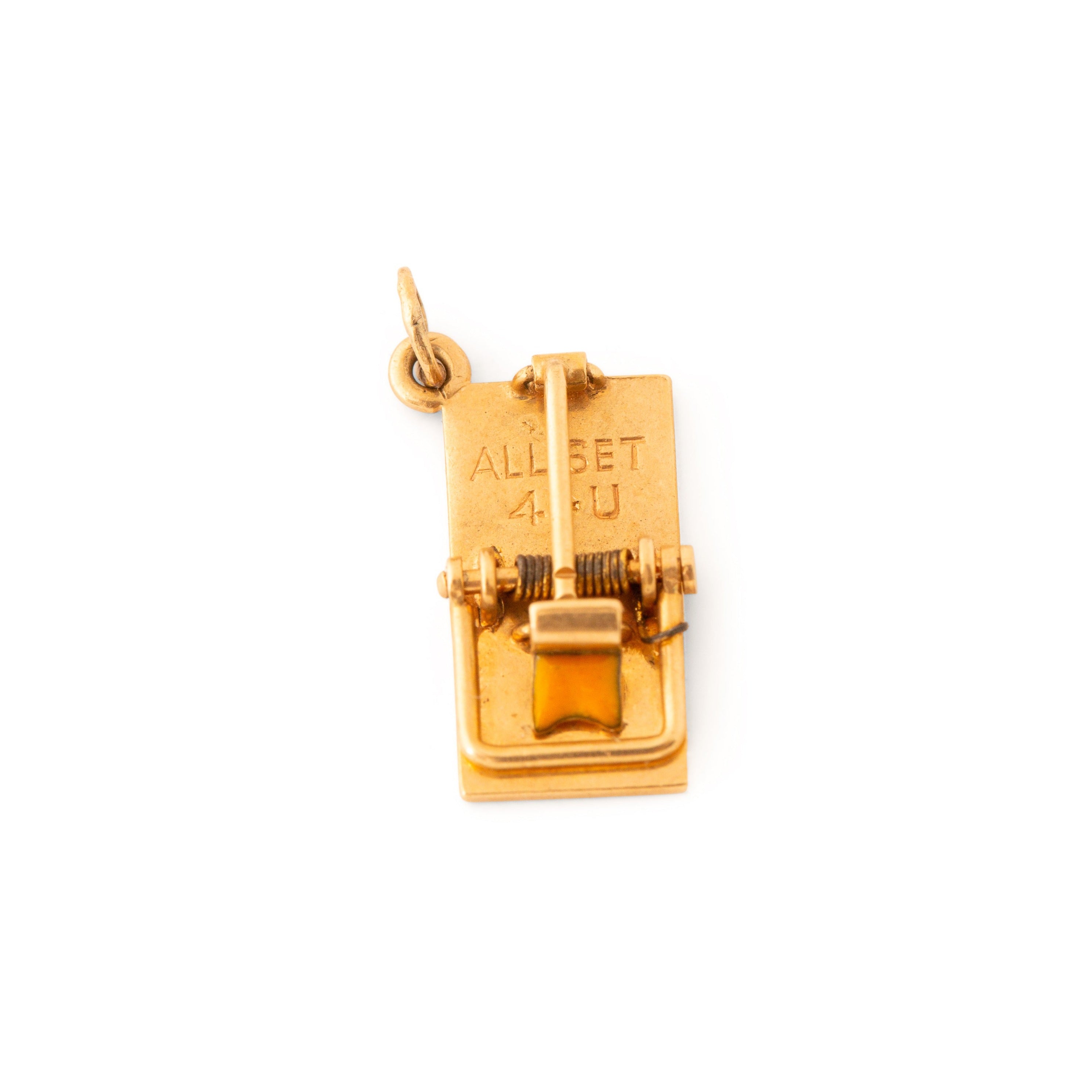 Movable Mousetrap And Enamel Cheese 14k Gold Charm