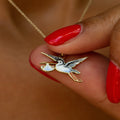 Enamel Stork and Baby 18K Gold Charm